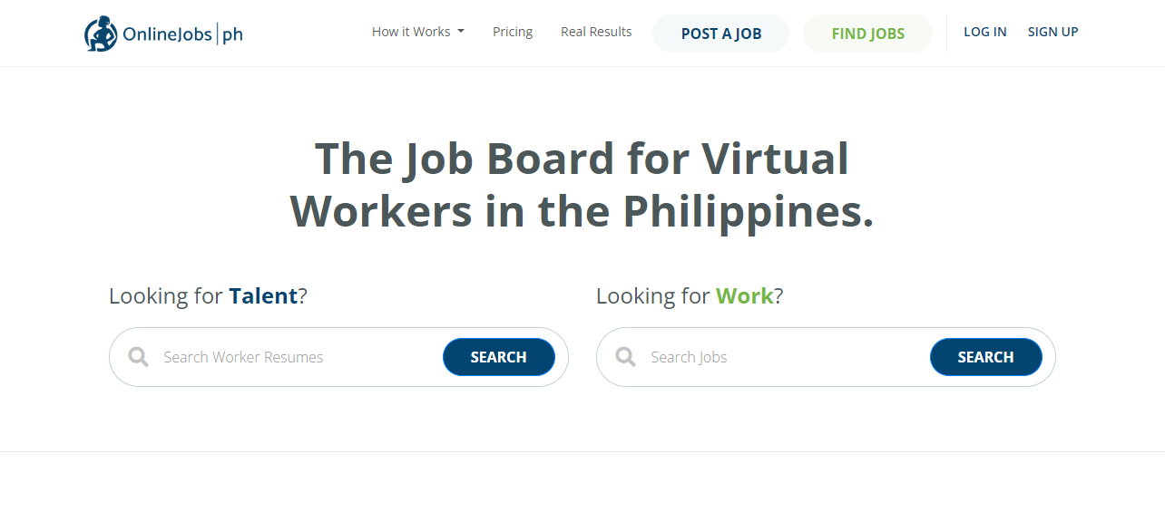 A screenshot of the OnlineJobs.ph website home page.