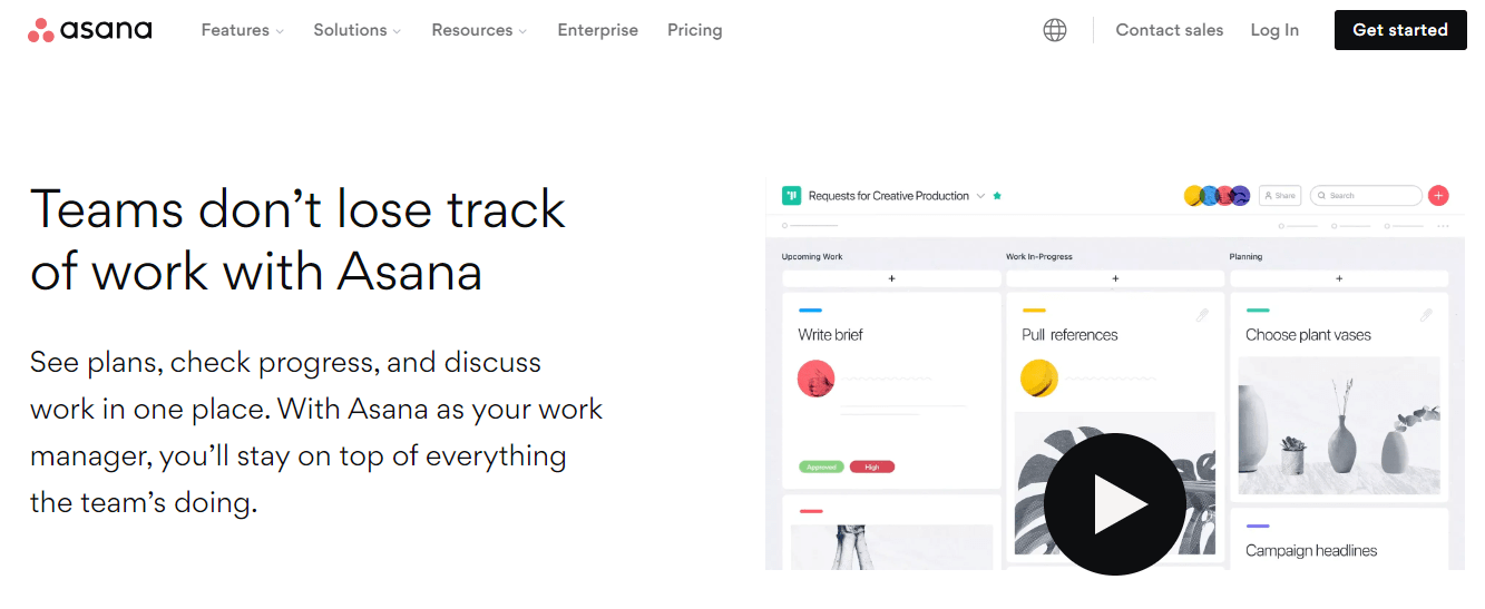 Asana website home page screenshot.