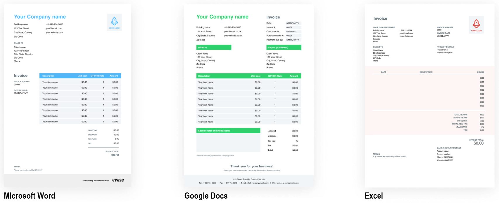 Wise freelance invoice template